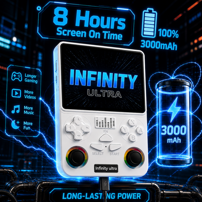 Infinity Ultra handheld gaming console with 3000mAh battery and long screen-on time