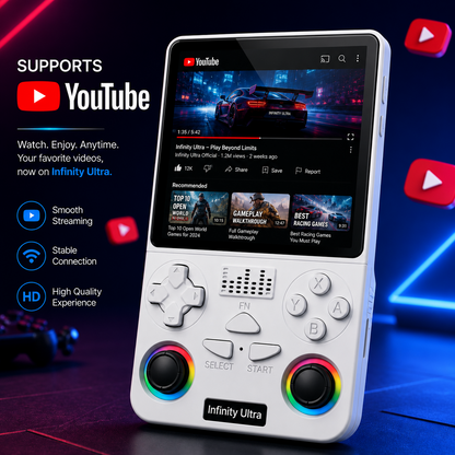 Infinity Ultra handheld gaming console with YouTube streaming